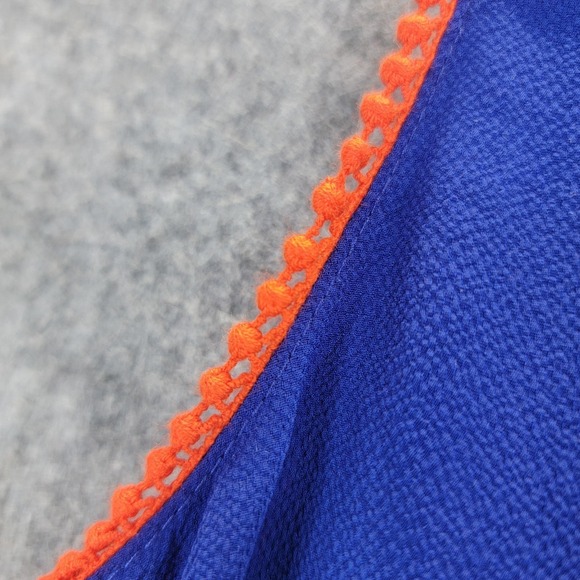 Umgee Dress Womens S Blue Orange Sleeveless Pleated Swing Shift Pom Pom Trim - Picture 5 of 13